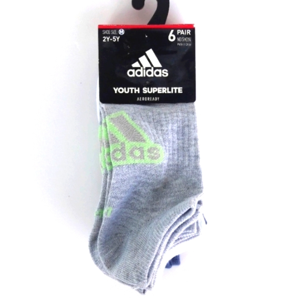 NWT "Adidas" Superlite 6 Pair No Show Socks Youth Shoe Size 2Y-5Y (Unisex)